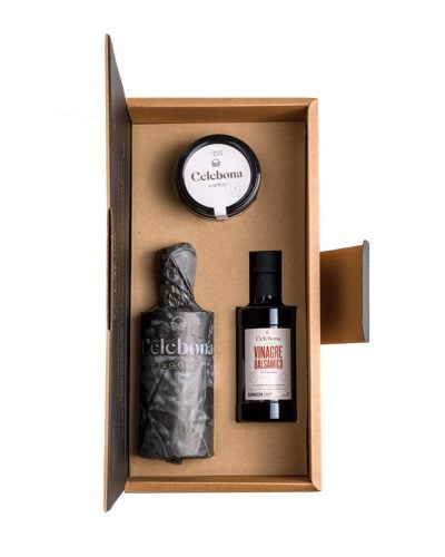 Estuche con AOVE, vinagre balsámico y mermelada de pera